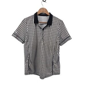 Nivo Polo Shirt Womens XL Black White Zig Zag Striped Geometric Golf Top Lot 2